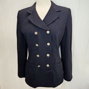 Kasper For ASL Women's Size 8 Double-Breasted Navy Blazer Vintage Gold Buttons